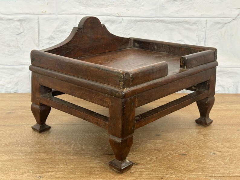 Vintage Wooden Bajot Stand: Handcrafted Indian Altar Riser, 19th ...