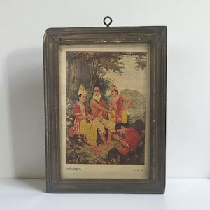 Vintage Indian Lithograph Print of Ahalyodhar, Original Indian Oleograph, Rare Litho Print Painting, Rare Hindu Ramayana Wall Art