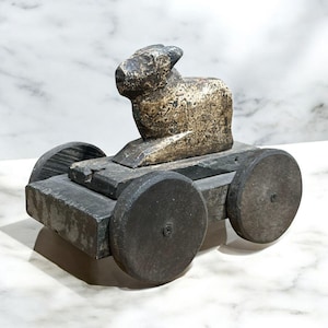 Antique wooden Indian Nandi Bull from India, 19th century, 19th Century Hand-Carved Indian Sacred Cow, Rare Vintage Folk Art Collectible