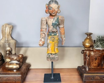 Antique Teak Wood Lady Statue: Hand-Carved Indian Heritage Collectible
