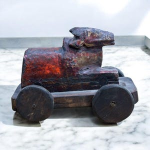 Antique wooden Indian Nandi Bull from India, 19th century, 19th Century Hand-Carved Indian Sacred Cow, Rare Vintage Folk Art Collectible