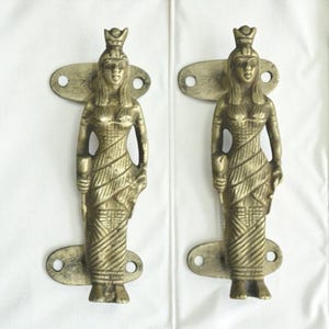Vintage Brass Egyptian Women Door Handles set of 2, Unique Handcrafted Brass Pulls | Vintage Door Hardware | Decorative Collectible Handles