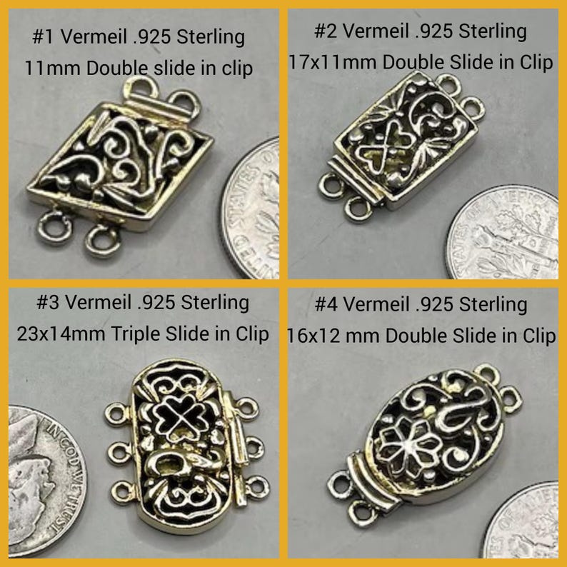 Vintage Vermeil Sterling Silver Clasps – Handmade in India, Ornate Artisan Connectors for Jewelry Making image 2