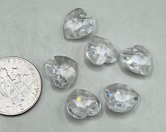 6 Vintage Swarovski Crystal Heart Beads, 10mm Leaded Crystal. Todays Swarovski is just cut glass