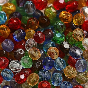 Vintage Czech Fire-Polished Beads – 6mm Faceted Round Glass for Jewelry Making