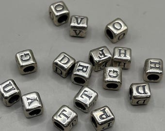 Rounded Square Sterling Silver Letter Beads American made 5.7mm 3mm hole