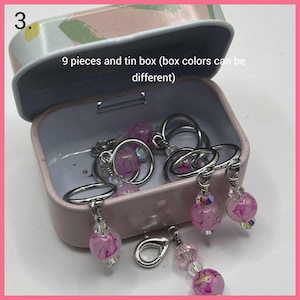 Non Snag Knitting Stitch Markers & Progress Keeper – Mixed Beads Swarovski Crystals -Evil Eyes + Free Decorative Case