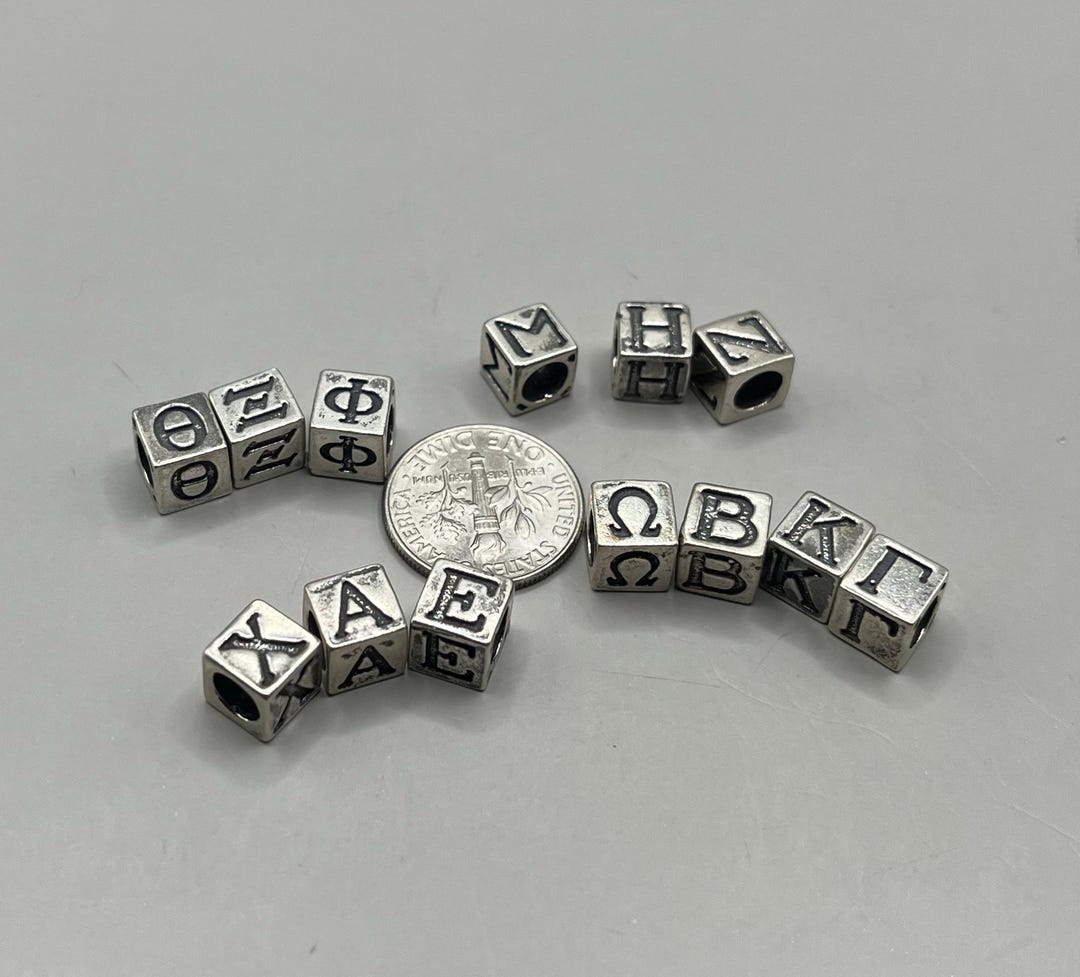 7mm Sterling Silver Greek Alphabet Block Cube Beads Large .925 Sterling ...
