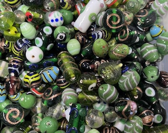Vintage India Lampwork Wild Green Variety of Glass Beads - Mixed Colors 1/2 Pound (8oz) Excellent Quality