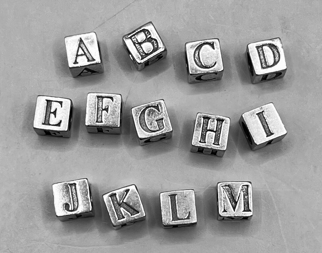 Sterling Silver Letter Block Cube Beads 5.5MM .925 Sterling Vintage ...
