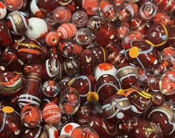 Vintage India Lampwork Beautiful Red Variety of Glass Beads - Mixed Colors 1/2 Pound (8oz) Excellent Quality