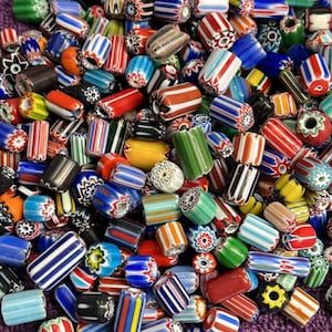 100 gram scoop of Vintage Colorful Chevron Beads from India – Legacy Glass, Pristine Condition