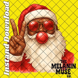Retro Black Santa Red Christmas Blowing Bubble PNG, Vintage Christmas PNG, Funny Santa With Sunglasses Xmas Holiday PNG Sublimation Digital