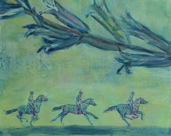 Running in Place - original acrylic and image transfer painting by Irene Stapleford - wantknot shop