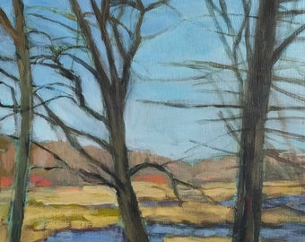 Spring View, Fort Pond Brook -- original fine art landscape painting plein air -- Irene Stapleford -- wantknot shop