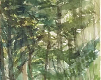 Evening Trees, original watercolor plein air trees travel study, fine art by Irene Stapleford, wantknot shop