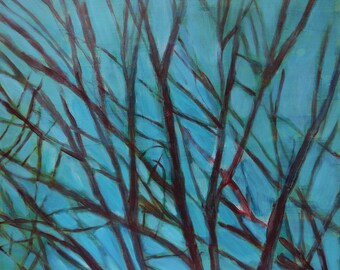 Purple Branches, Aqua Sky - original artwork by Irene Stapleford - wall decor - wantknot shop