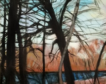 Winter Pond View - original painting, plein air study by Irene Stapleford - wantknot shop