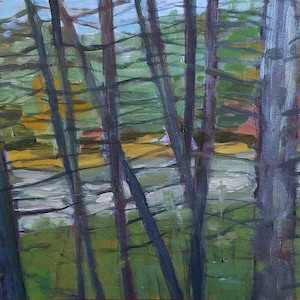 original fine art painting - Through Green Trees - wall decor, acrylic painting - Irene Stapleford - wantknot shop