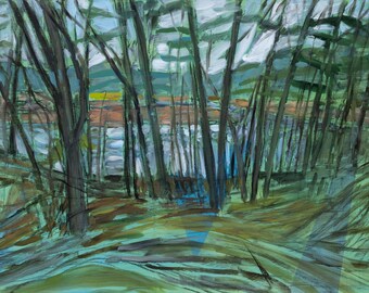 Wild Pond (Gaining Perspective) - original art, plein air acrylic large painting - by Irene Stapleford - wantknot shop