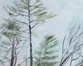 Treetops -- Chilly Day -- original small fine art landscape painting plein air -- Irene Stapleford -- wantknot shop