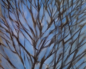 Spring Tree, Silvery-Blue Sky - original fine art acrylic painting - Irene Stapleford - wantknot shop