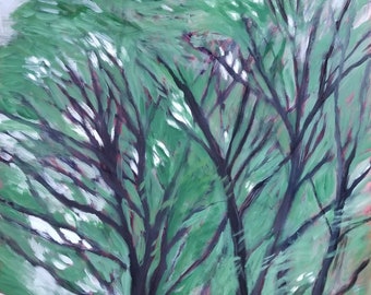 Rainy Oaks - acrylic plein air landscape painting, original fine art - by Irene Stapleford - wantknot shop