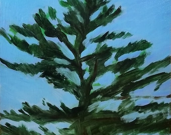 Day's End Pine -- Study I - original fine art wall decor, small acrylic painting on panel - Irene Stapleford - wantknot shop