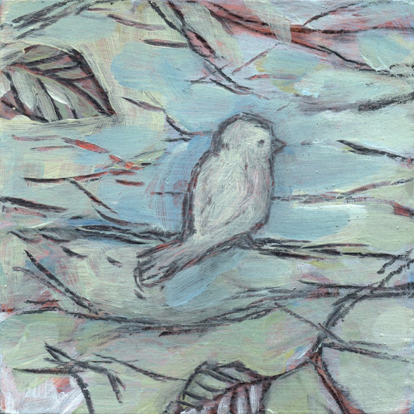 Sweet Grey Bird, original small painting, affordable fine art by Irene Stapleford