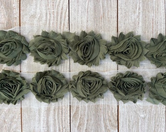 Chiffon Shabby Chic CAMOFLAUGE Rose Trim in -2 1/2 inches-1/2 yard and 1 yard