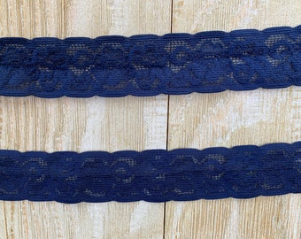 Stretch Lace-NAVY -1 inch -5  yards And 10 yards