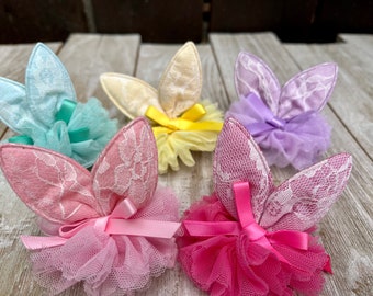 PASTEL BUNNY EARS Easter lace and tulle hair clips