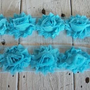 Shabby Chic  AQUA MINI Rose Trim on Net-1 1/2 inch- 1/2  yard and 1 yard