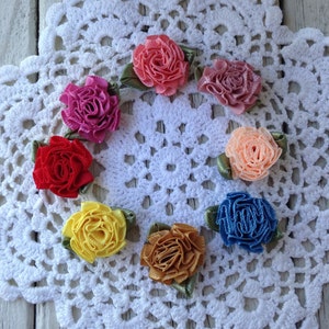 New-Mini RIBBON ROSETTES with LEAVES 3/4 inch-Choose 15 colors