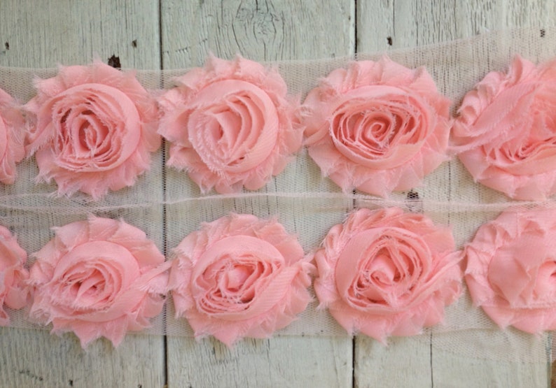 Shabby PEACH Rose Trim on Net-2 1/2 inch 1/2 yard and 1 yard image 3