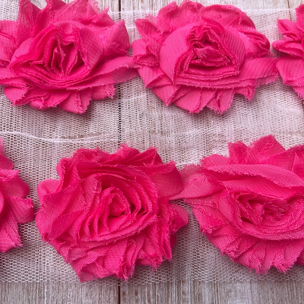 Shabby Chic HOT PINK Rose Trim on Net-2 1/2 inch- 1/2 yard and 1 yard