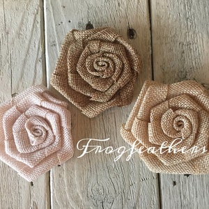 Burlap Rosettes 3 inch-Choice of three Colors-Set of 3 image 1