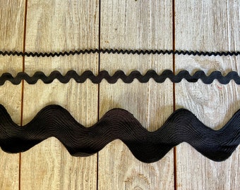 BLACK RIC RAC--3 different sizes--2 yards