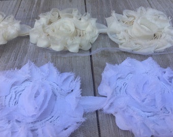 SALE-vintage shabby Rose Trim IVORY or WHITE  on Net-2 1/2 inch- 1 yard