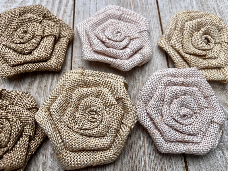 Burlap Rosettes 3 inch-Choice of three Colors-Set of 3 image 2