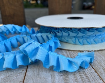 Box Pleated Grosgrain Ribbon LIGHT BLUE -2 yards-7/8 inches