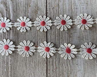 Daisy Trim-1 inch-CORAL-1 yard