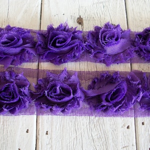 Shabby Chic New PURPLE  MINI Rose Trim on Net-1 1/2 inch- 1/2  yard and 1 yard
