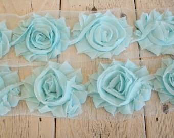 Chiffon Shabby Chic Rose Trim in LIGHT  AQUA -2 1/2 inches-1/2 yard and 1 yard