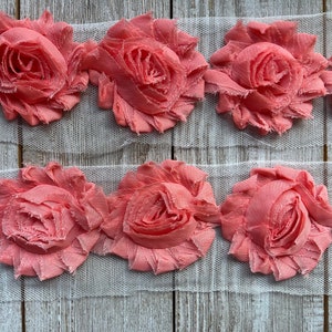 Shabby  SALMON Rose Trim on Net-2 1/2 inch-1/2 yard and 1 yard