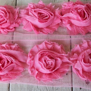 Shabby Chic WATERMELON  PINK Rose Trim on Net-2 1/2 inch- 1/2 yard and 1 yard