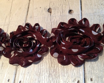 99 cent Sale-Chiffon Rose Trim -BROWN with LARGE WHITE Dot Rose 2 1/2 inches-1 yard