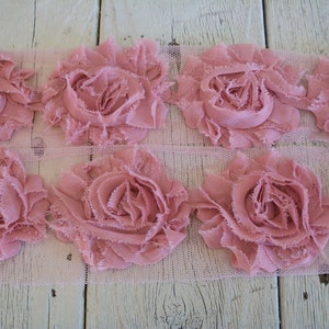 Chiffon Shabby Chic Rose Trim in VINTAGE PINK 2 1/2 inch 1/2 yard and 1 yard image 1