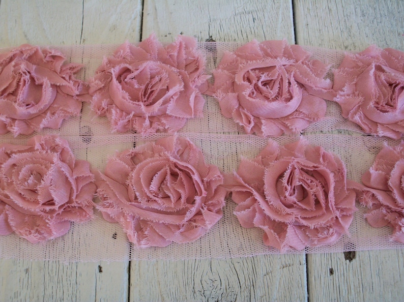 Chiffon Shabby Chic Rose Trim in VINTAGE PINK 2 1/2 inch 1/2 yard and 1 yard image 1