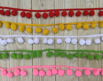 EXTRA LARGE Pom Pom Trim-2 yards-3/4-1 inch Ball-white, red, black, orange, ivory, rose, pink, old gold, green